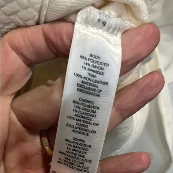 White House Black Market Cream textured blouse Top short sleeve size large - Picture 6 of 7